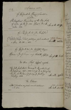 Ein Geschenck der Königl Societät in London. - Ein Geschenck des Hhrn Verfassers [Charles Saladin]. - Ein Geschenk des Hhrn GehJstR. Heyne. - Von Herrn Prof. Cappel erhalten.