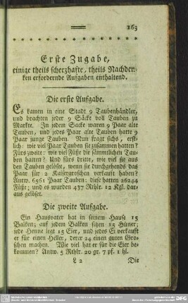Erste Zugabe, einige theils scherzhafte, theils Nachdenken erfordernde Aufgaben enthaltend