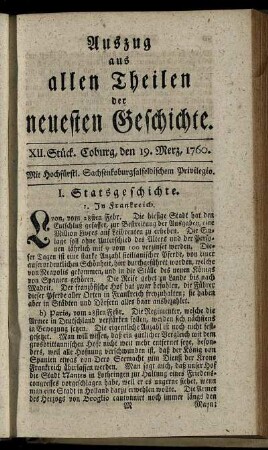 XII. Stück. Coburg, den 19. Merz, 1760.