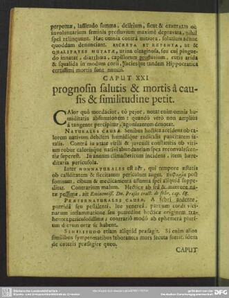 Caput XXI. prognosim salutis & mortis a causis & similitudine petit