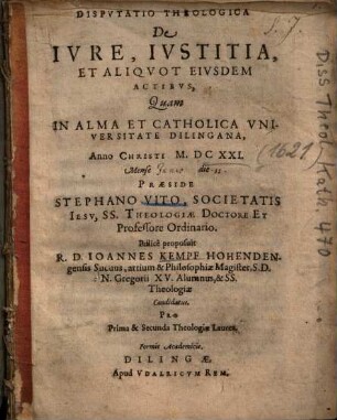 Dispvtatio Theologica De Ivre, Ivstitia, Et Aliqvot Eivsdem Actibvs
