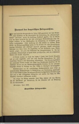Vorwort des bayerischen Kriegsarchivs