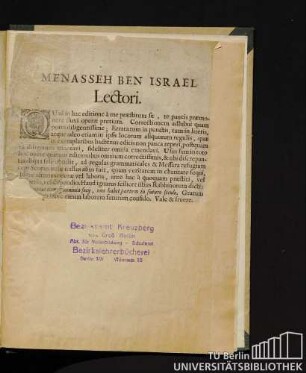 Menasseh Ben Israel Lectori.
