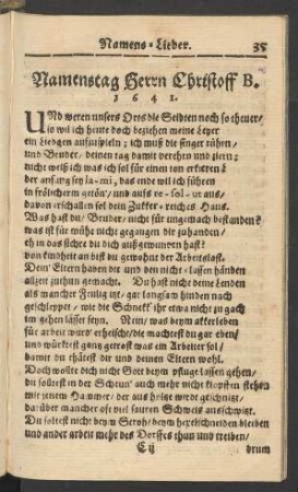 Namenstag Herrn Christoff B. 1641.