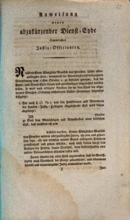Anweisung wegen abzukürzender Dienst-Eyde sämmtlicher Justiz-Officianten