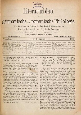 Literaturblatt für germanische und romanische Philologie. 6. 1885