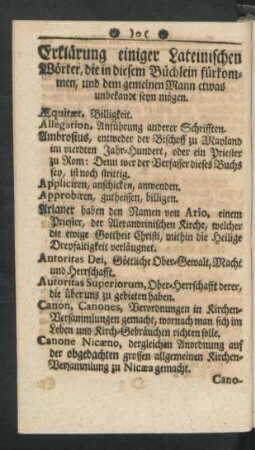 Erklärung einiger Lateinischen Wörter, die in diesem Büchlein fürkommen, und dem gemeinen Mann etwas unbekandt seyn mögen