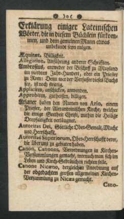 Erklärung einiger Lateinischen Wörter, die in diesem Büchlein fürkommen, und dem gemeinen Mann etwas unbekandt seyn mögen