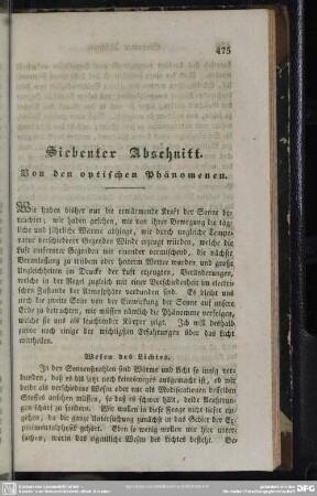 Siebenter Abschnitt. Von den optischen Phänomenen.