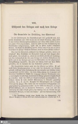 VIII. Während des Krieges und nach dem Kriege