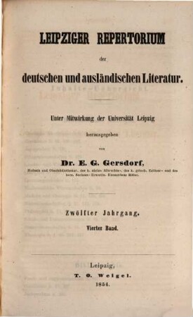 Leipziger Repertorium der deutschen und ausländischen Literatur, 48. 1854 = Jg. 12, Bd. 4