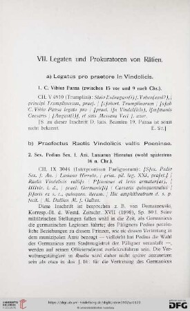 VII. Legaten und Prokuratoren von Rätien