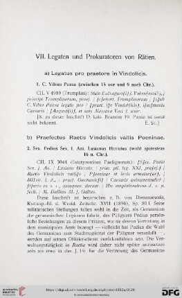 VII. Legaten und Prokuratoren von Rätien