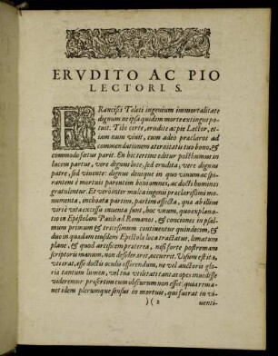 Erudito Ac Pio Lectori. S.