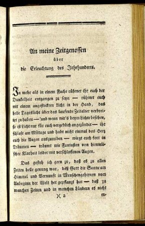 An meine Zeitgenossen über die Erleuchtung des Jahrhunderts.