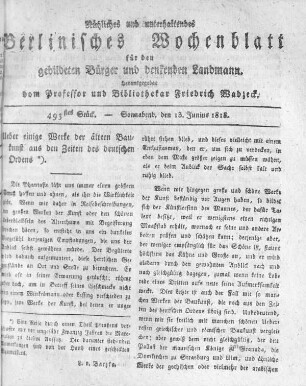 493stes Stück, Sonnabend den 13. Junius 1818