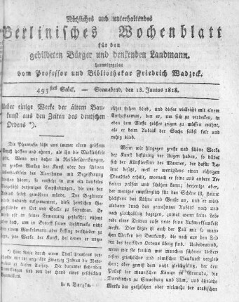 493stes Stück, Sonnabend den 13. Junius 1818