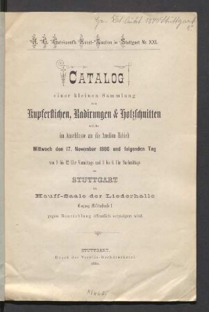 Slg. von Kupferst., Radierungen u. Holzschn. : 17.11.