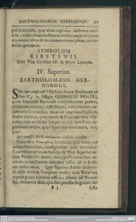 IV. Superint. Bartholomaeus Gerhardus