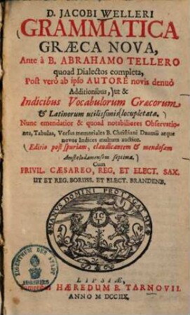 D. Jacobi Welleri grammatica graeca nova