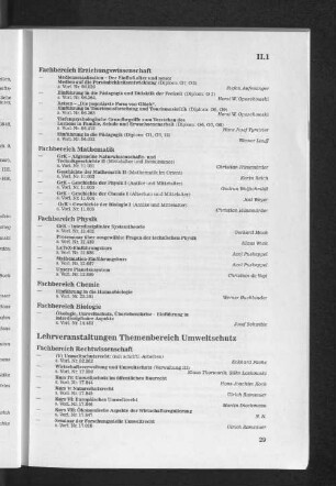 Lehrveranstaltungen Themenbereich Umweltschutz