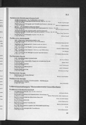 Lehrveranstaltungen Themenbereich Umweltschutz