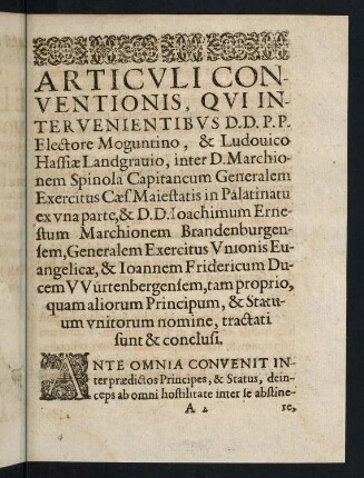 A2r-A3v, Articuli conventionis, qui intervenientibus DD.P.P. electore ...