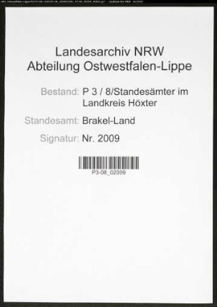 Sterberegister Standesamt Brakel-Land