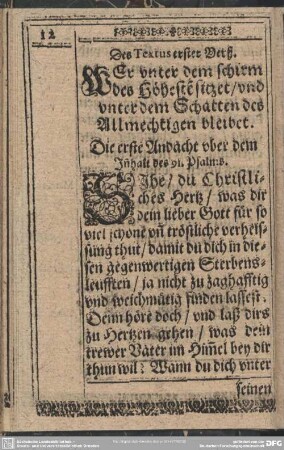 Die erste Andacht uber dem Inhalt des 91. Psalms