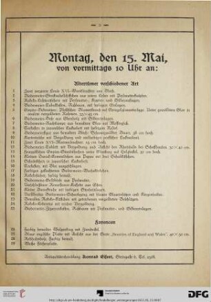Montag, den 15. Mai, von vormittags 10 Uhr an: (Nr. 1-400)
