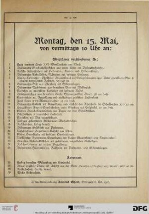 Montag, den 15. Mai, von vormittags 10 Uhr an: (Nr. 1-400)