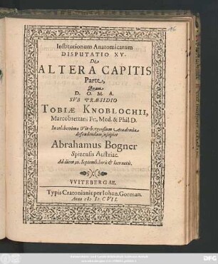 Institutionum Anatomicarum Disputatio XV. De Altera Capitis Parte