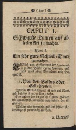 Caput I. Schwartze Dinten auf allerley Art zu machen.