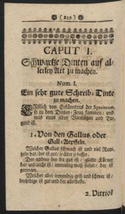 Caput I. Schwartze Dinten auf allerley Art zu machen.