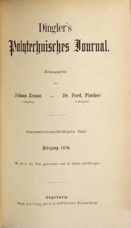 Dingler's polytechnisches Journal. 232. 1879