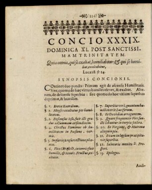 Concio XXXIX. Dominica XI. Post Sanctissimam Trinitatem.