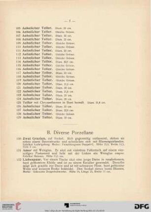 B. Diverse Porzellane (Nr. 130-148)