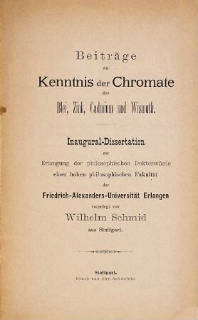 Beiträge zur Kenntnis der Chromate des Blei, Zink, Cadmium und Wismuth
