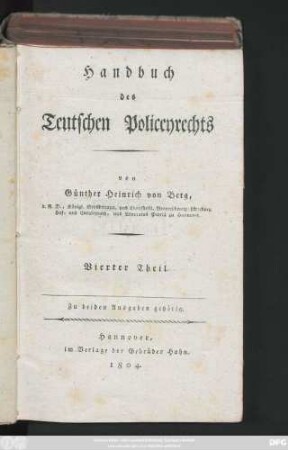 Theil 4: Handbuch des Teutschen Policeyrechts