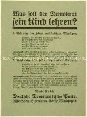 Aufruf der Deutschen Demokratischen Partei zur Reichstagswahl am 4. Mai 1924