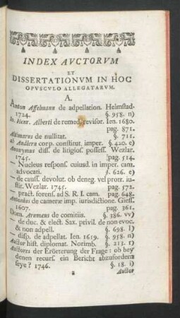 Index Auctorum Et Dissertationum In Hoc Opusculo Allegatarum.