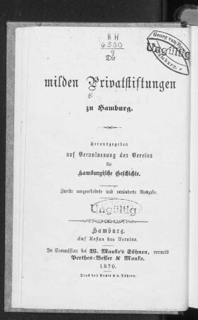 Die milden Privatstiftungen zu Hamburg