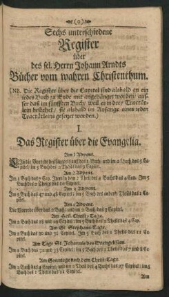 Sechs unterschiedene Register über des sel. Herrn Johann Arnsdt Bücher vom wahren Christenthum