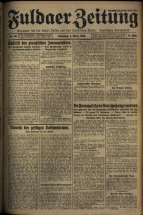 Erste Ausgabe vom Samstag, den 01. März 1930.
