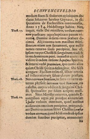 Schwenckfeldiocalvinismus hoc est spiritus Schwenckfeldiani, et Calviniani consensus, in doctrina de Ministerio Verbi