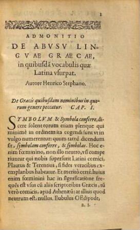De Abvsv Lingvae Græcæ, in quibusdam vocibus quas Latina vsurpat