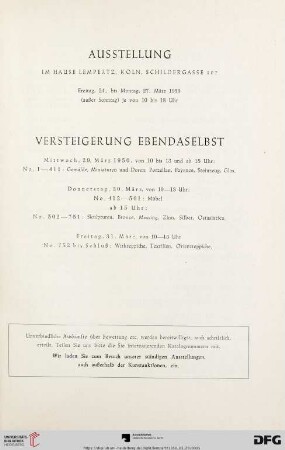 Ausstellung / Versteigerung ebendaselbst