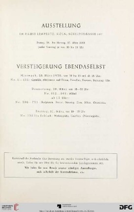 Ausstellung / Versteigerung ebendaselbst