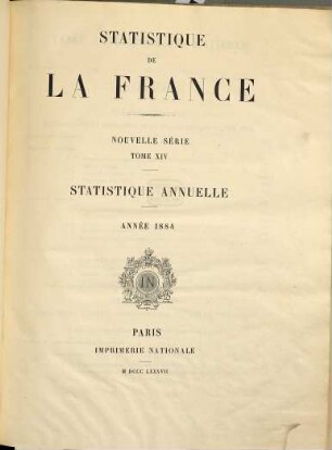 Statistique de la France. Statistique annuelle. 14. 1884 (1887)