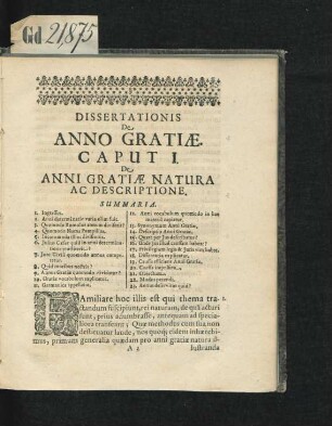 Dissertationis De Anno Gratiae. Caput I. De Anni Gratiae Natura Ac Descriptione.